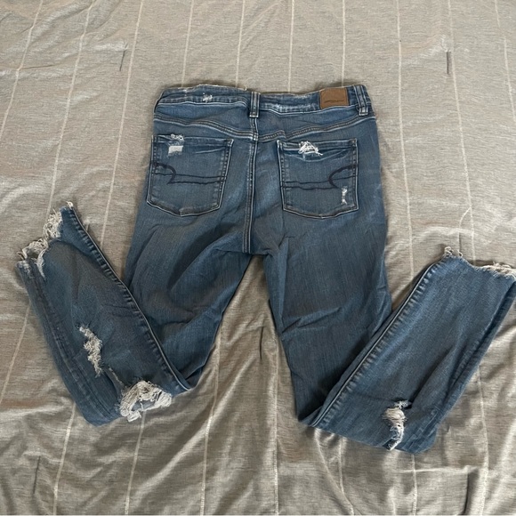 American Eagle Distressed Dark Wash Jeans (Size 12) - Picture 3 of 6